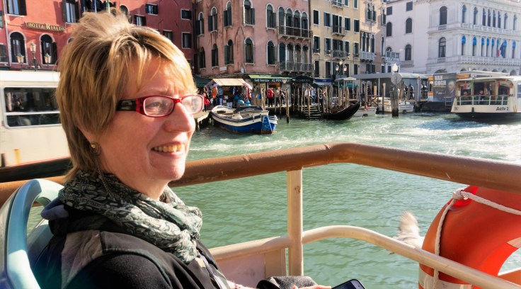 patricia on the grand canal bus